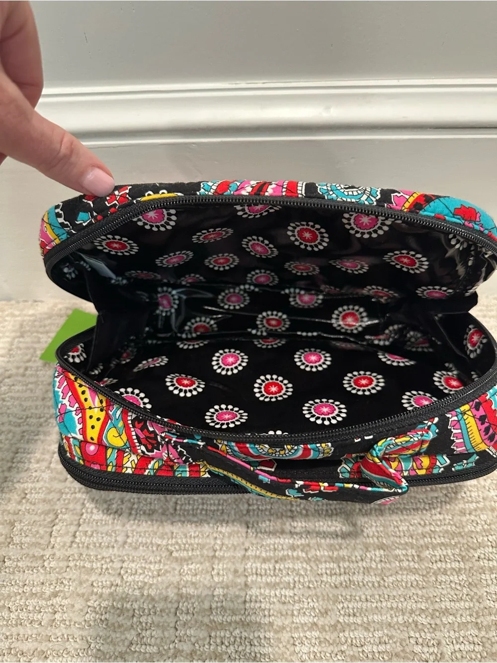 Vera Bradley Black Multicolor Paisley Quilted Cosmetic Travel Case